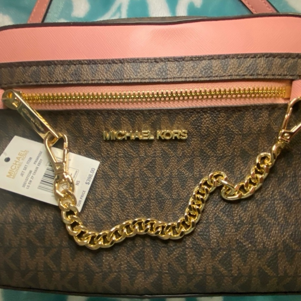 Michael Kors Brown and Pink Shoulder Bag with Gold Accents